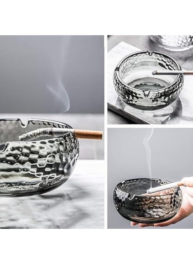 منفضة سجائر كبيرة من الزجاج الكريستالي للمنزل والمكتب والفندق، انيقة مقاومة للرياح مع 3 اخاديد، تصميم شفاف انيق للسجائر والسيجار، منفضة سجائر عصرية مزخرفة لغرفة المعيشة، رمادي (نمط 1) - Image 3