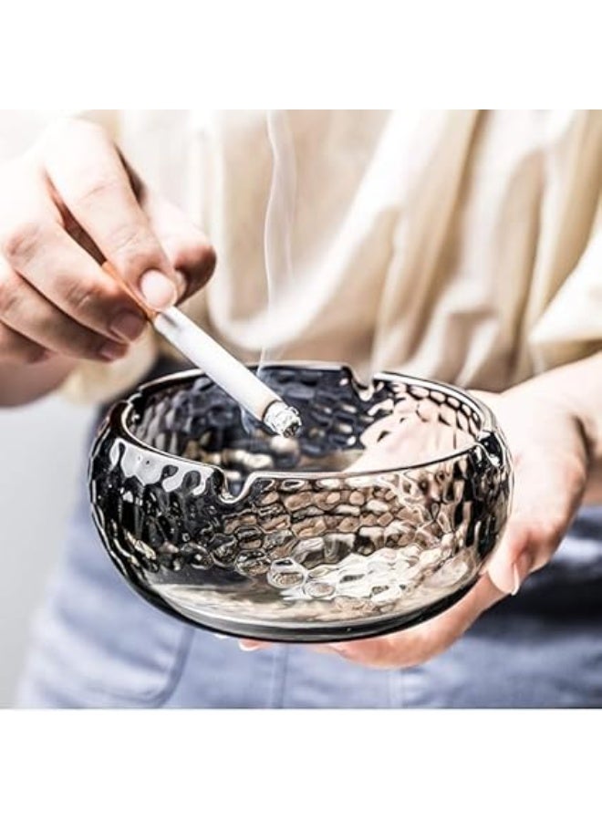 منفضة سجائر كبيرة من الزجاج الكريستالي للمنزل والمكتب والفندق، انيقة مقاومة للرياح مع 3 اخاديد، تصميم شفاف انيق للسجائر والسيجار، منفضة سجائر عصرية مزخرفة لغرفة المعيشة، رمادي (نمط 1) - Image 2