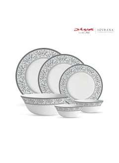 La Opala La Opala Diva, Sovrana Collection, Opal Glass Dinner Set 27 pcs, Persian Grey, White  - Image 2