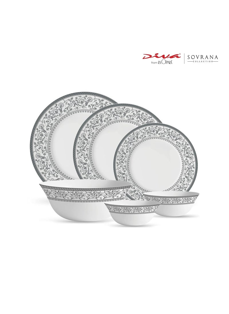 La Opala La Opala Diva, Sovrana Collection, Opal Glass Dinner Set 27 pcs, Persian Grey, White  - Image 2