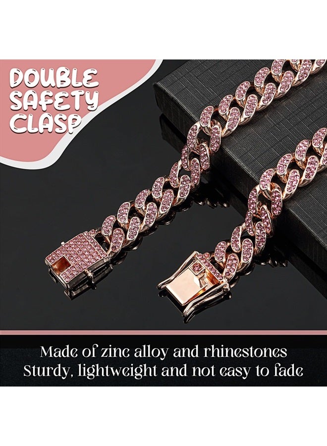 LEIFIDE Dog Chain Collar Diamond Link Puppy Collar 12 mm Wide Dog Necklace Metal Cat Chain Pet Crystal Necklace Jewelry Accessories for Small Medium Large Pet(12 Inch,Rose Gold, Pink) - Image 4