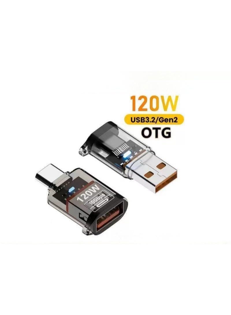 USB 2 Pack Transparent High Beauty USB 3.2 Converter Head supports 120w fast charging/10Gbps transfer/headphone three in one, compatible with mobile phones/tablets/computers, suitable for Apple 15/16 series, Xiaomi/Huawei, etc., easy to carry and plug and play - Image 1