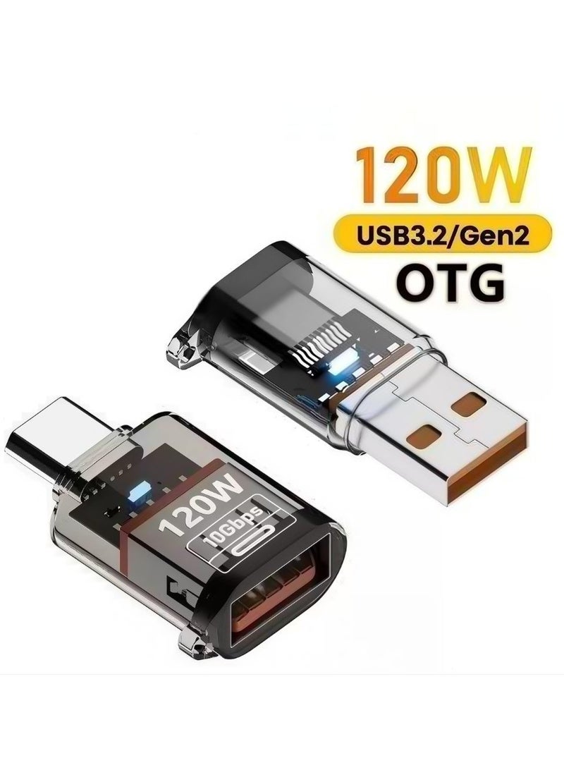 يو إس بي عبوتان من رؤوس محول USB 3.2 شفافة وعالية الجودة تدعم الشحن السريع بقدرة 120 واط / النقل بسرعة 10 جيجابت في الثانية / سماعة ثلاثية في واحد، متوافقة مع الهواتف المحمولة / الأجهزة اللوحية / الحواسيب، مناسبة لسلسلة Apple 15/16 و Xiaomi / Huawei وغيرها، سهلة الحمل والتوصيل والتشغيل - Image 1