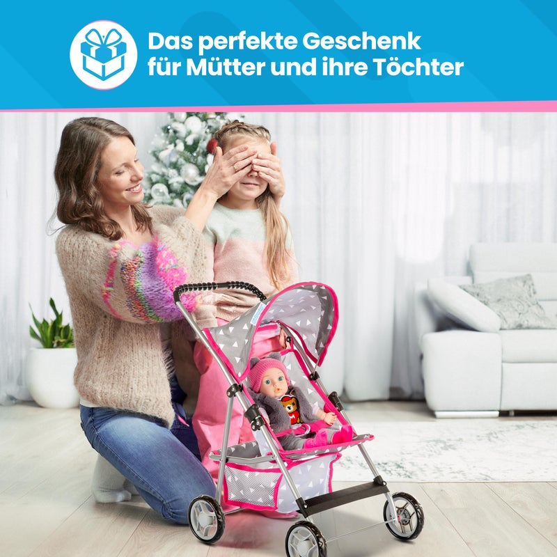 Kinderplay عربة دمى الأطفال | عربة للفتيات | عربة مظلة للأطفال - عربة لعب خفيفة الوزن للأعمار من 2+ سنوات | ملحقات دمى الأطفال مع تخزين | ارتفاع مقبض 22.05 بوصة، نموذج KP0280S - Image 5