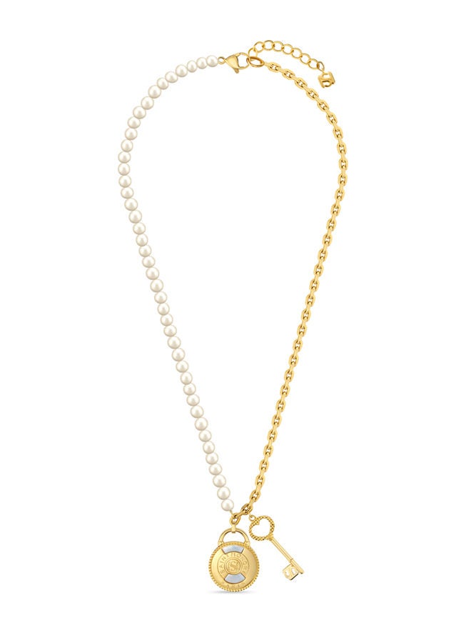 Saint Honore Paris Pont Des Arts 925 Silver,Gold Plated Padlock,FreWater Pearls & Cablechain Necklace - 450+50mm - Image 1