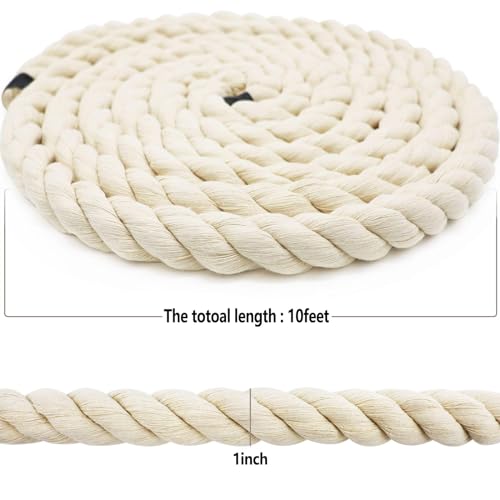 VEIZEDD Twisted Cotton Rope (1 in x 10 ft) Natural Thick White Rope for Nautical, Landscaping, Railings, Hammock,Home Decorating - Image 2