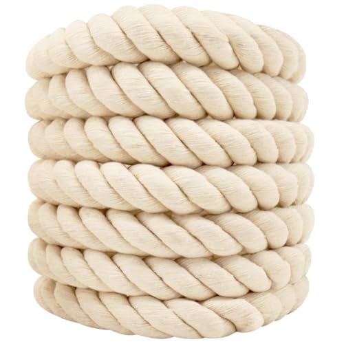 VEIZEDD Twisted Cotton Rope (1 in x 10 ft) Natural Thick White Rope for Nautical, Landscaping, Railings, Hammock,Home Decorating - Image 1
