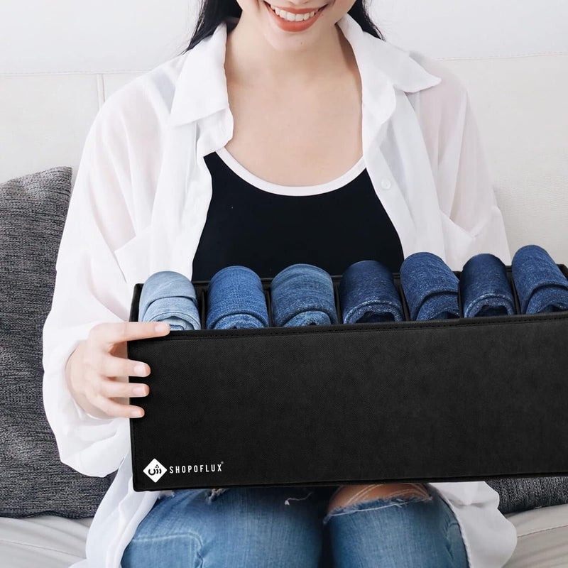 Shopoflux SHOPOFLUX Clothes Organizer for Wardrobe Ideal for Jeans Pants Shirts Drawer Closet Storage Solution Pack of 1 Black 7 Slots - Image 3