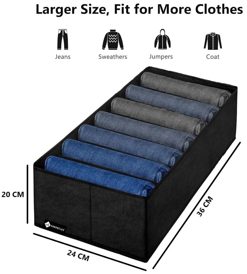 Shopoflux SHOPOFLUX Clothes Organizer for Wardrobe Ideal for Jeans Pants Shirts Drawer Closet Storage Solution Pack of 1 Black 7 Slots - Image 4
