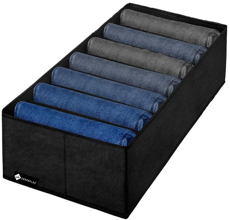 Shopoflux SHOPOFLUX Clothes Organizer for Wardrobe Ideal for Jeans Pants Shirts Drawer Closet Storage Solution Pack of 1 Black 7 Slots - Image 1