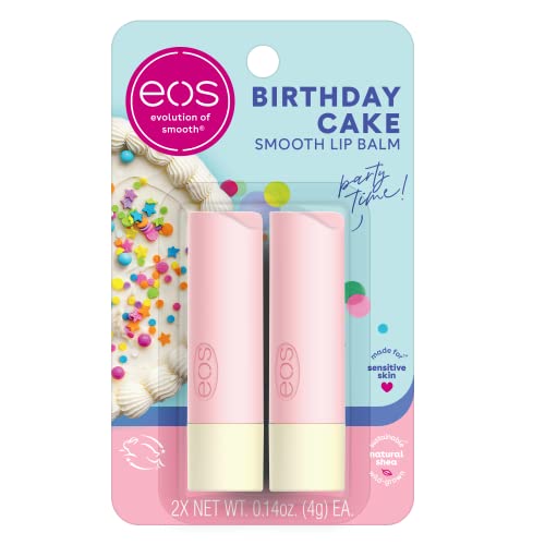eos Natural Shea Moisturizing Lip Balm Birthday Cake AllDay Moisture Lip Care Products 014 Ounce Pack of 2