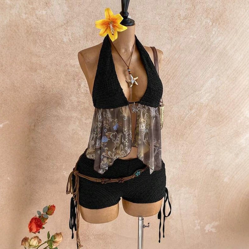Vintage Bohemian Halter Neck Tracksuit Set - Image 2