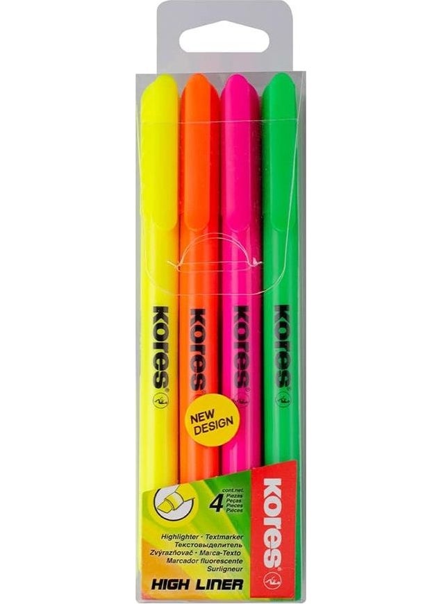 Kores Highlighter Pen 4 Pack in 1 Marking Pen 4 Colors Highlighter Colors Cut Tip Orange Yellow Pink Green  - Image 1