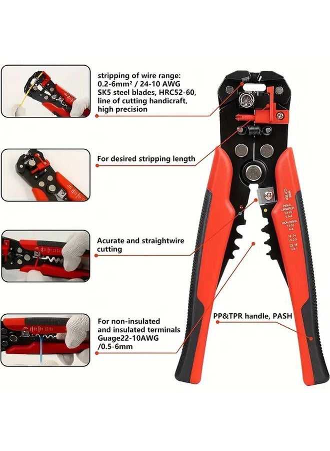 مقشطة أسلاك أوتوماتيكية محترفة متينة بألوان الأحمر الثلاثة مقبض غير قابل للانزلاق مقاوم للصدأ - Image 4