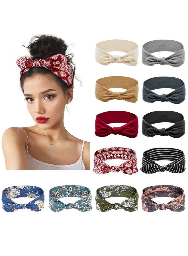 Huachi 12 Pack Bow Headbands For Women Elastic Hair Band Headwraps Knotted Headband Rabbit Ears Turban Fashion Sport Cute Hair Accessories - Image 1