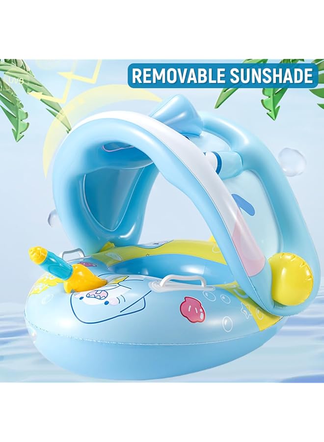 هانيا عوامة سباحة للأطفال الصغار قابلة للنفخ مصنوعة من مادة البولي فينيل كلوريد السميكة، عوامة سباحة صيفية للأطفال مع مظلة قابلة للفصل على شكل سفينة قراصنة مع قبطان ومسدس مائي للأولاد والبنات - Image 4