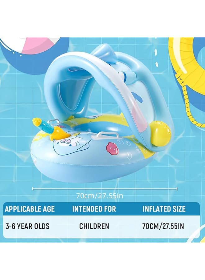 هانيا عوامة سباحة للأطفال الصغار قابلة للنفخ مصنوعة من مادة البولي فينيل كلوريد السميكة، عوامة سباحة صيفية للأطفال مع مظلة قابلة للفصل على شكل سفينة قراصنة مع قبطان ومسدس مائي للأولاد والبنات - Image 2