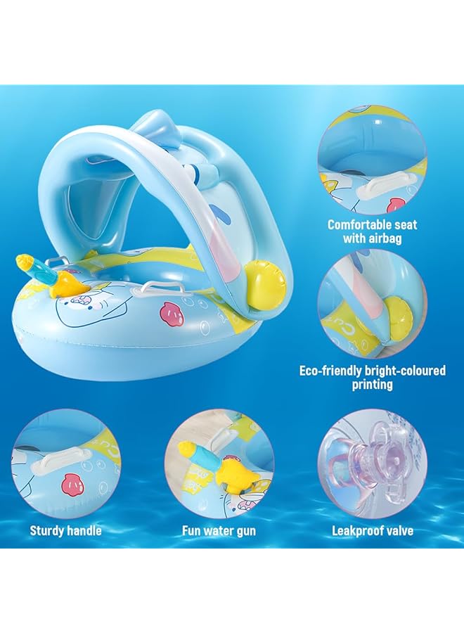 هانيا عوامة سباحة للأطفال الصغار قابلة للنفخ مصنوعة من مادة البولي فينيل كلوريد السميكة، عوامة سباحة صيفية للأطفال مع مظلة قابلة للفصل على شكل سفينة قراصنة مع قبطان ومسدس مائي للأولاد والبنات - Image 5