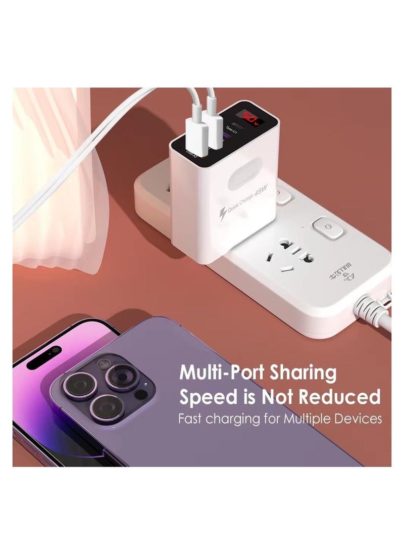 USB C Charger, 4-Port 45W USB & Type-C Super Fast Charging Mains, Wall Adapter, Universal Charging Hub for Multi-Device Phone, Android Phone Tab & More, Fast Charging Plug (UK Regulatory)