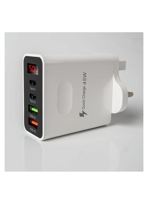 USB C Charger, 4-Port 45W USB & Type-C Super Fast Charging Mains, Wall Adapter, Universal Charging Hub for Multi-Device Phone, Android Phone Tab & More, Fast Charging Plug (UK Regulatory)