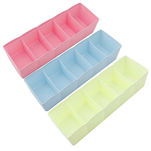 LEAWALL Plastic Socks Undergarments Innerwear Cosmetic Makeup Drawer Organiser Partition Grids Rack Storage Box, Multicolour, Large, 26x8x6.5 cm, Set of 4 - Image 5