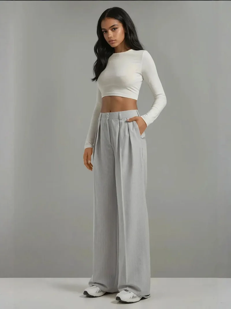 HICCUP Striped Wide Leg Pleated Palazzo Pants