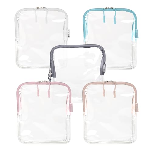 BORSALI TSA Approved Toiletry Bag - Clear Quart Size for 3-1-1 Carry On Travel - Makeup Organizer Cosmetic Pouch with Zipper - Travel Accessories - 5 Pack Colors - Image 1