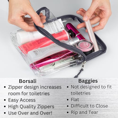 BORSALI TSA Approved Toiletry Bag - Clear Quart Size for 3-1-1 Carry On Travel - Makeup Organizer Cosmetic Pouch with Zipper - Travel Accessories - 5 Pack Colors - Image 4