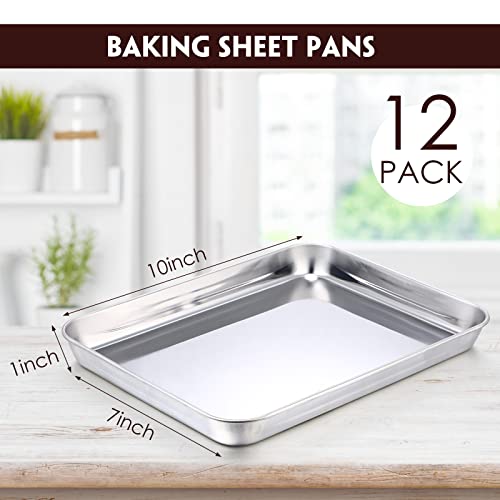 Zopeal 12 Pieces Baking Sheet Pan Cookie Sheet Set for Oven Stainless Steel Trays Nonstick Small Serving Tray Cake Toaster Metal Food Trays, Oven and Dishwasher Safe(10 x 8 x 1 Inch) - Image 2