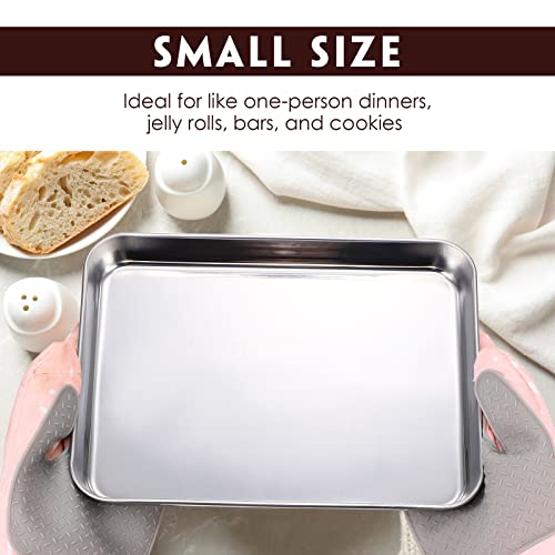 Zopeal 12 Pieces Baking Sheet Pan Cookie Sheet Set for Oven Stainless Steel Trays Nonstick Small Serving Tray Cake Toaster Metal Food Trays, Oven and Dishwasher Safe(10 x 8 x 1 Inch) - Image 3