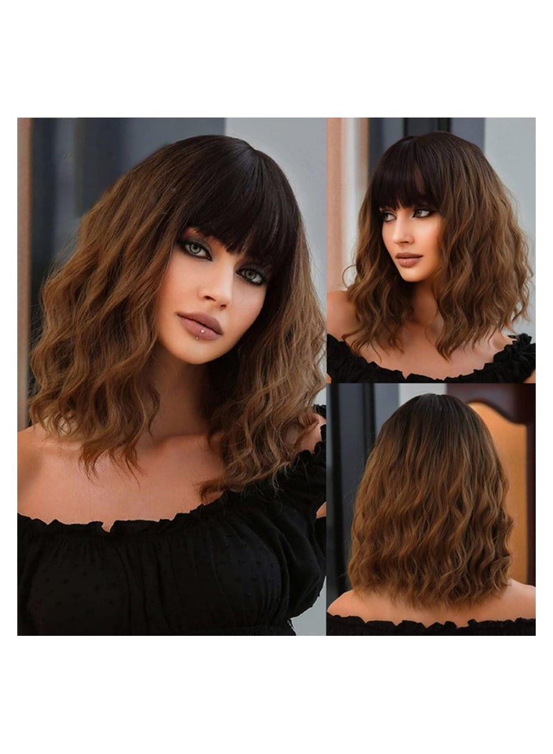 إستيل شعر مستعار مصنوع من الألياف المقاومة للحرارة مع غرة للنساء، شعر مستعار كامل ذو مظهر طبيعي (بني فاتح) - Image 2