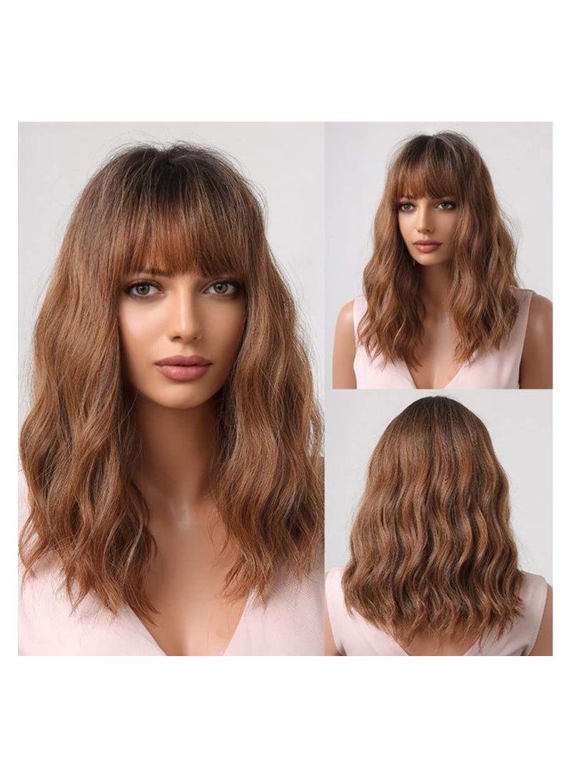إستيل شعر مستعار مصنوع من الألياف المقاومة للحرارة مع غرة للنساء، شعر مستعار كامل ذو مظهر طبيعي (بني فاتح) - Image 4
