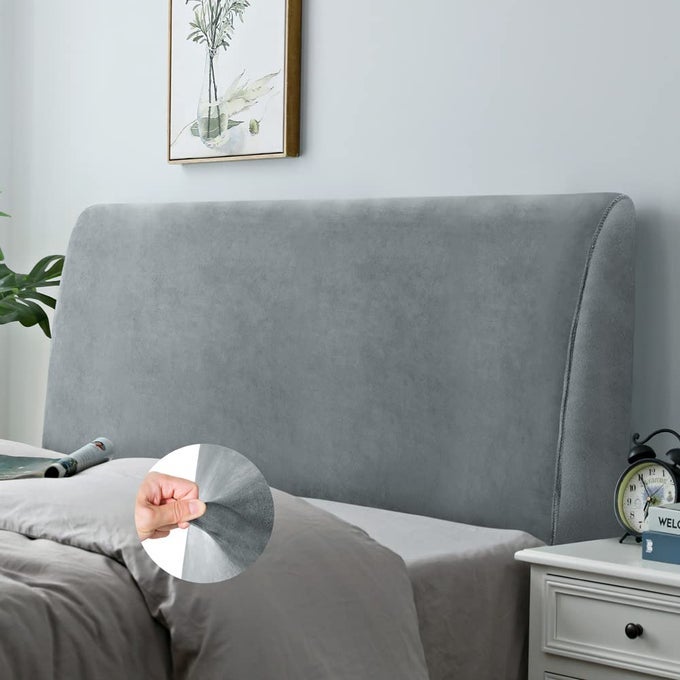 HEADBOARD SLIPCOVER FOR QUEEN BED STRETCH BED HEADBOARD COVER DUSTPROOF PROTECTOR COVER FOR LINEN TUFTED UPHOLSTERED VELVETY SOFT COMFORTABLE FABRIC LIGHT GREY