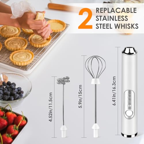 Toughwild Milk Frother Handheld Rechargeable Coffee Frother Wand with 2 Stainless Whisks 3 Speeds Drink Mixer Electric Foam Maker Hand Mixer for Lattes Cappuccino Matcha Egg White - Image 3