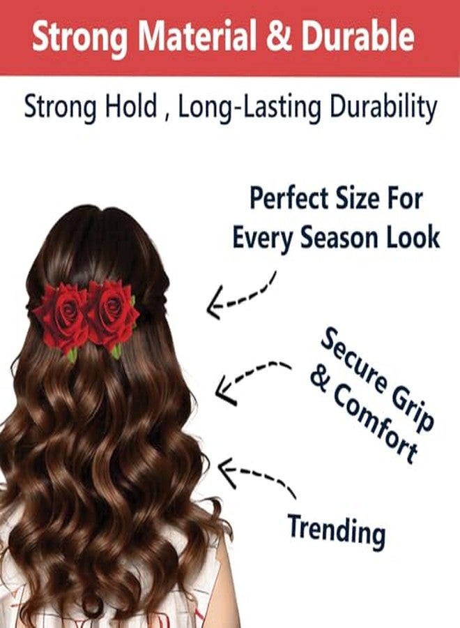 ETSAP (2pcs) Hair Accessories For Women & Girls - Stylish Red Rose Artificial Flowers Bun Juda U Pins & Clips for Style & Decoration - Bridal Brooch & Braid for Hairstyle of Bride, Wedding & Party - Image 4