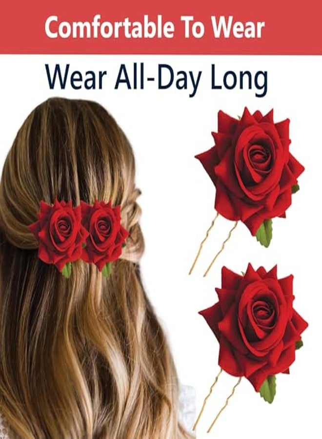 ETSAP (2pcs) Hair Accessories For Women & Girls - Stylish Red Rose Artificial Flowers Bun Juda U Pins & Clips for Style & Decoration - Bridal Brooch & Braid for Hairstyle of Bride, Wedding & Party - Image 5