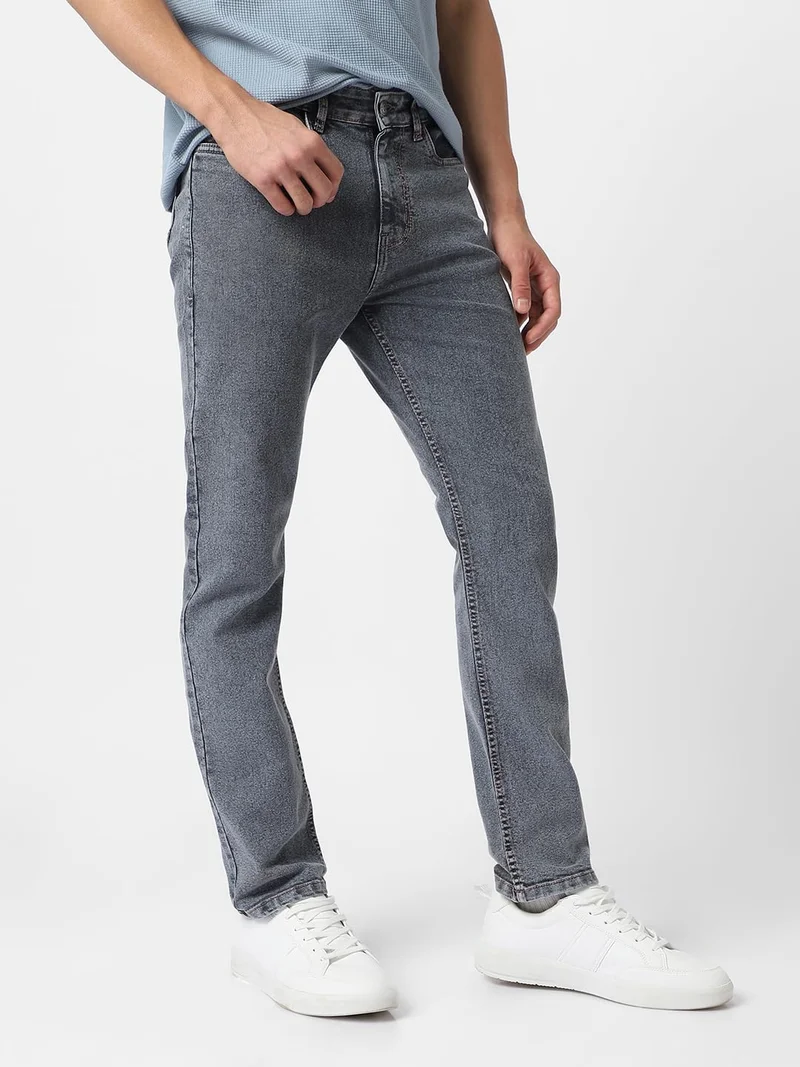 Urbano Fashion  Urbano Fashion Men's Grey Regular Fit Washed Jeans Stretchable  | Best Price UAE