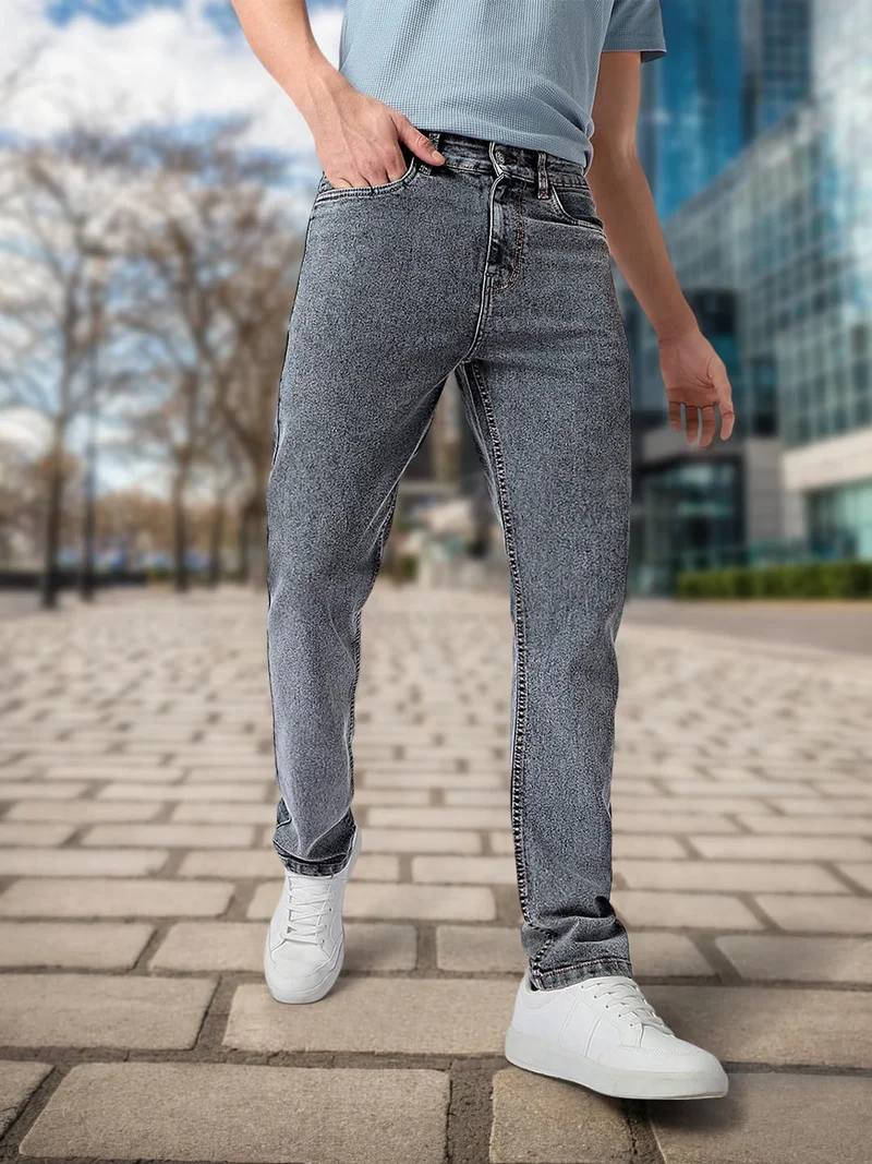 Urbano Fashion Men's Grey Regular Fit Washed Jeans Stretchable