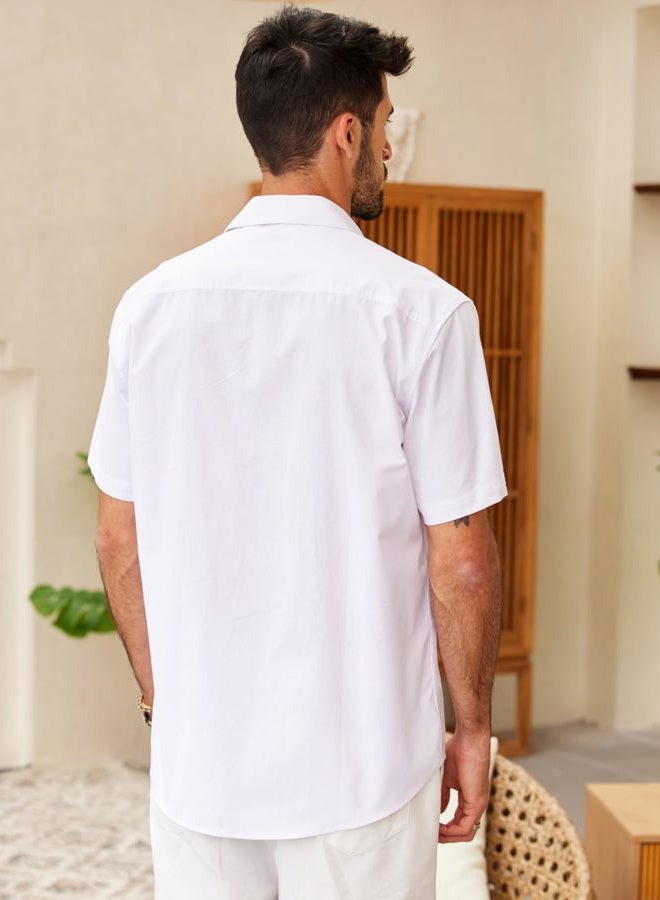 COOFANDY Mens Cuban Guayabera Shirt Short Sleeve Linen Button Down Shirts Casual Summer Beach Tops, White, 3XL - Image 3
