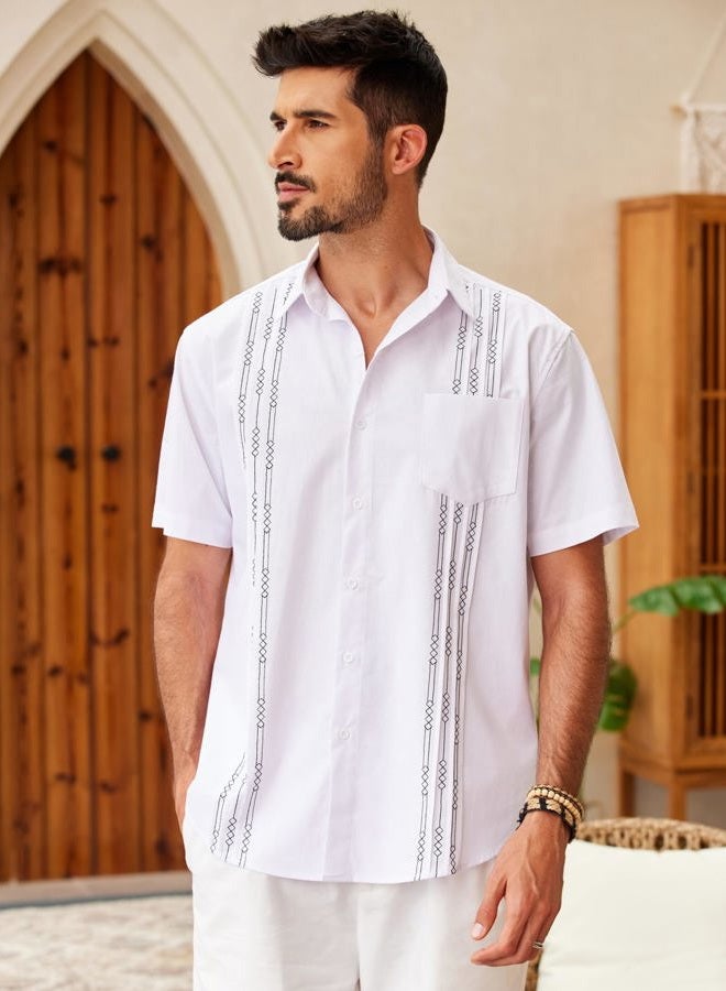 COOFANDY Mens Cuban Guayabera Shirt Short Sleeve Linen Button Down Shirts Casual Summer Beach Tops, White, 3XL - Image 2