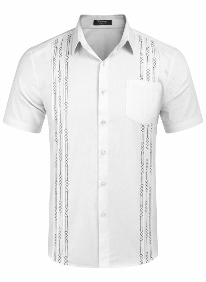 COOFANDY Mens Cuban Guayabera Shirt Short Sleeve Linen Button Down Shirts Casual Summer Beach Tops, White, 3XL - Image 4