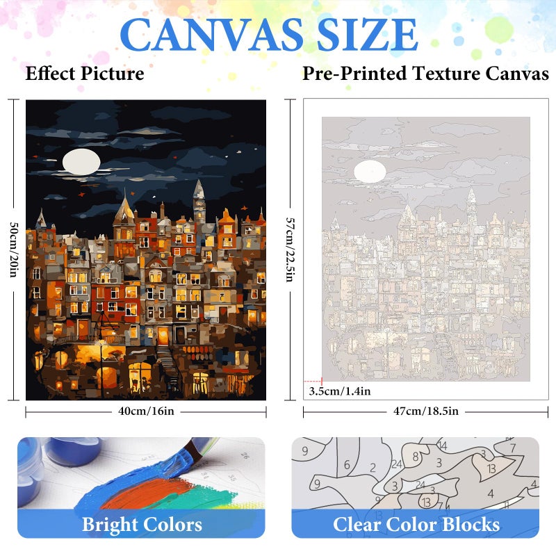 PRASIO Paint by Numbers Kit for Adults Beginner, Moonlight House Adult Paint by Number Kits, DIY Acrylic Paint by Numbers Kit for Adults Canvas for Home Decor Gift 16x20 Inch - Image 3