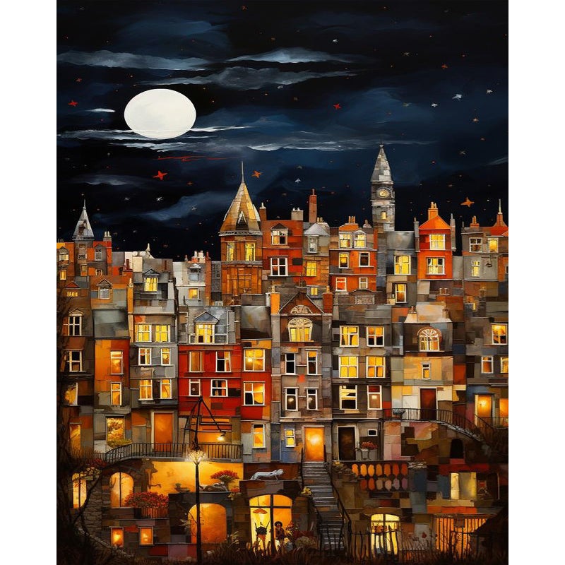 PRASIO Paint by Numbers Kit for Adults Beginner, Moonlight House Adult Paint by Number Kits, DIY Acrylic Paint by Numbers Kit for Adults Canvas for Home Decor Gift 16x20 Inch - Image 1