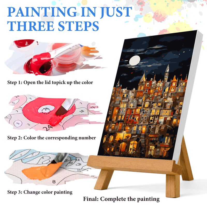 PRASIO Paint by Numbers Kit for Adults Beginner, Moonlight House Adult Paint by Number Kits, DIY Acrylic Paint by Numbers Kit for Adults Canvas for Home Decor Gift 16x20 Inch - Image 4