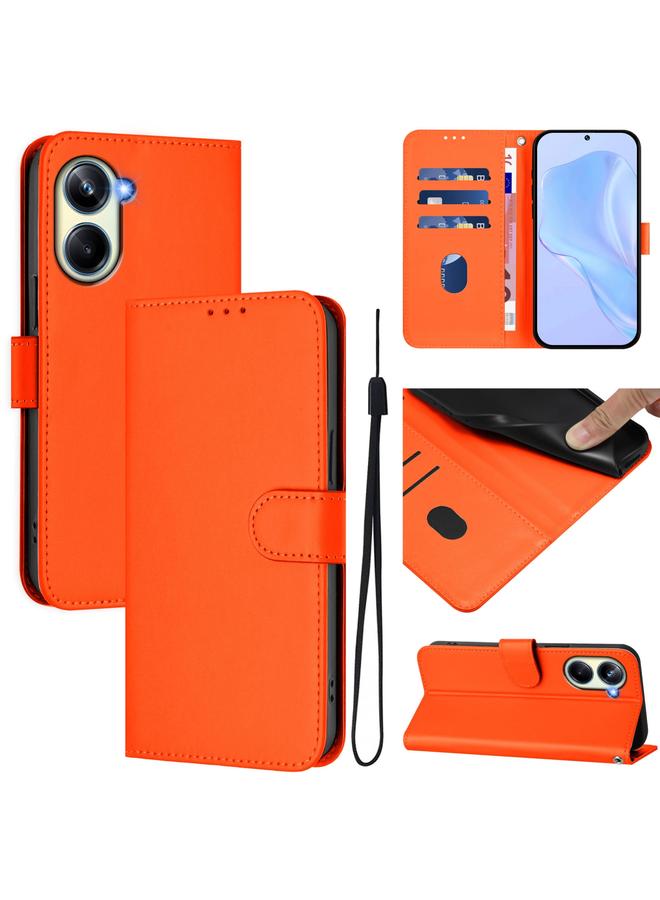 erorex Case For Realme 10 Pro 5G Skin Feel Solid Color Leather Phone Case with Lanyard - Image 1