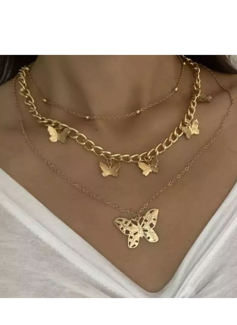 Generic Golden butterfly multi-layered necklace women's vintage clavicle chain pendant necklace  - Image 1