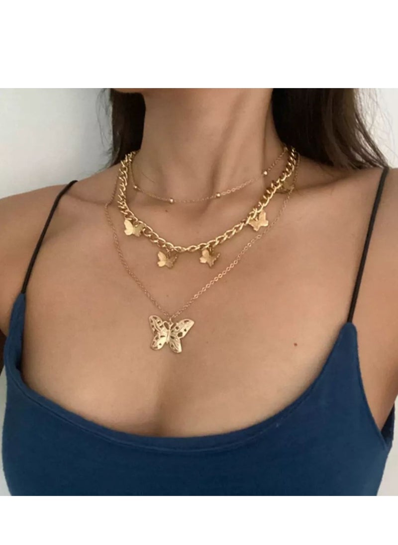 Generic Golden butterfly multi-layered necklace women's vintage clavicle chain pendant necklace  - Image 2