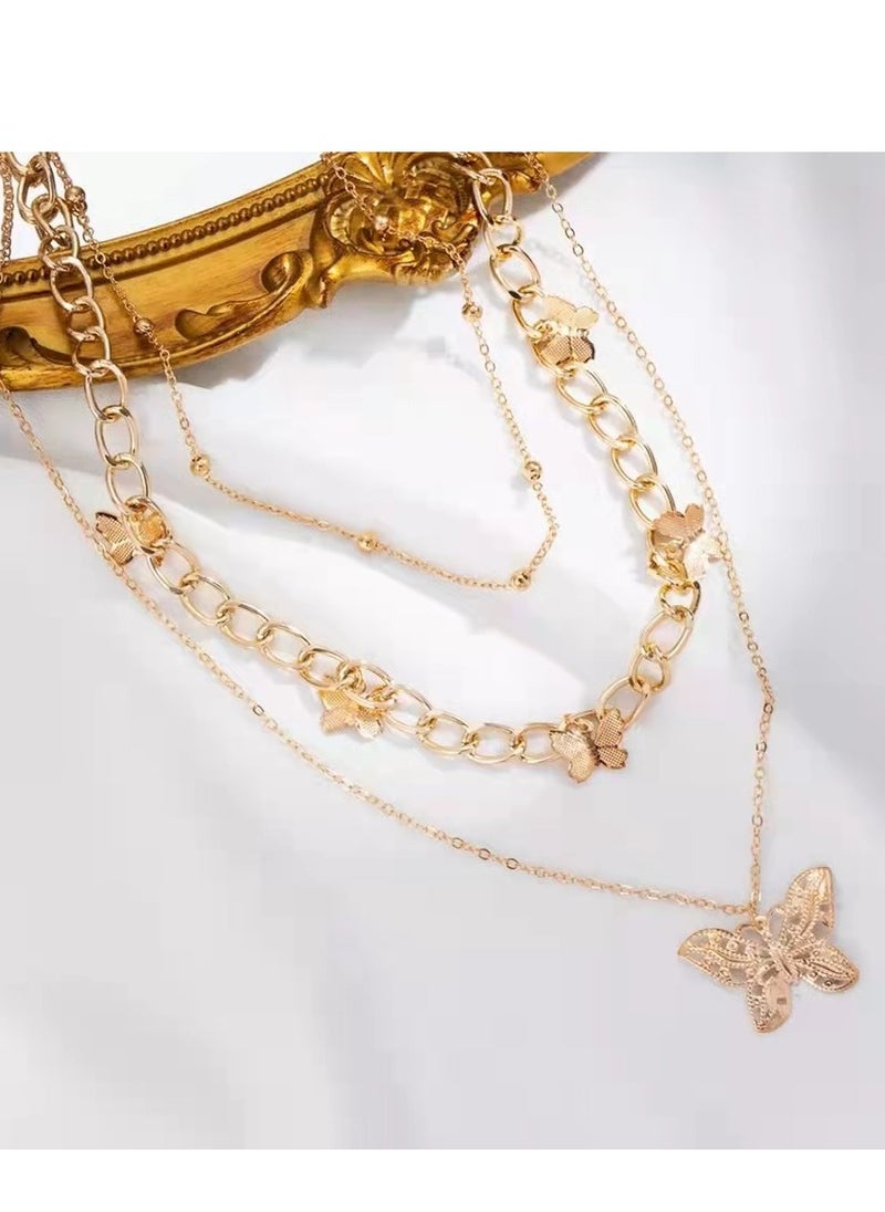 Generic Golden butterfly multi-layered necklace women's vintage clavicle chain pendant necklace  - Image 3