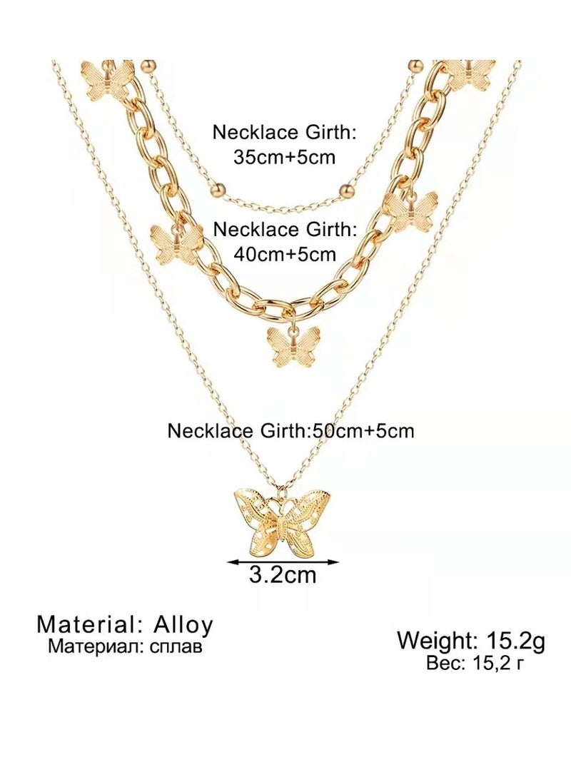 Generic Golden butterfly multi-layered necklace women's vintage clavicle chain pendant necklace  - Image 5