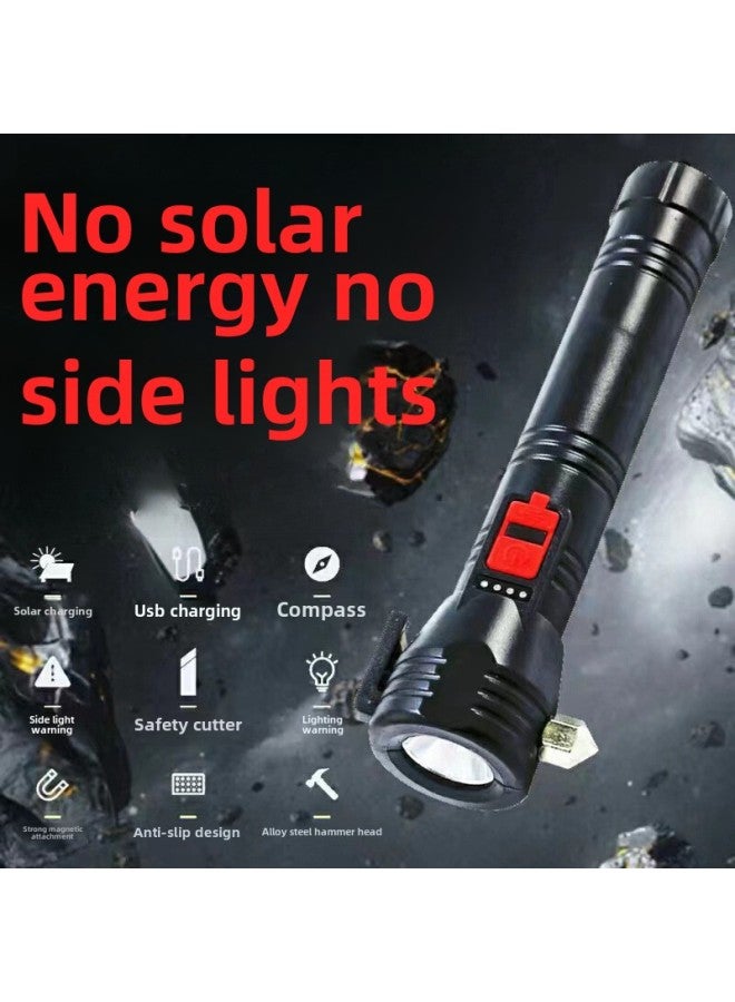 Car Safety Hammer Car Multi-function Flashlight Four-in-one Car Window Breaker Escape Hammer Fire Emergency Rescue-Product Specifications:Low Configuration [200 Lumens] No Side Lights And No Solar Energy  - Image 1